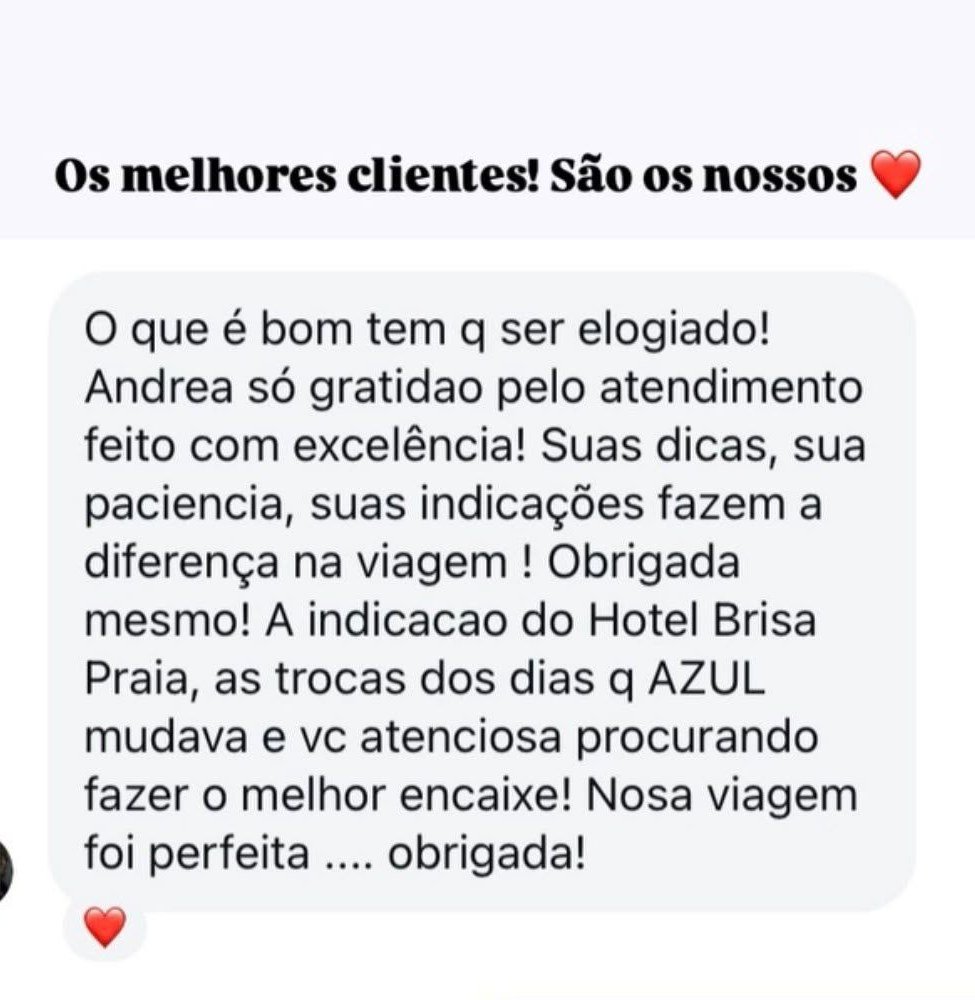 Mensagem de uma cliente no direct do Instagram elogiando o atendimento da Andrea